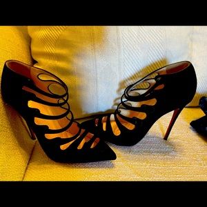 Christian Louboutin  5” black suede pumps.